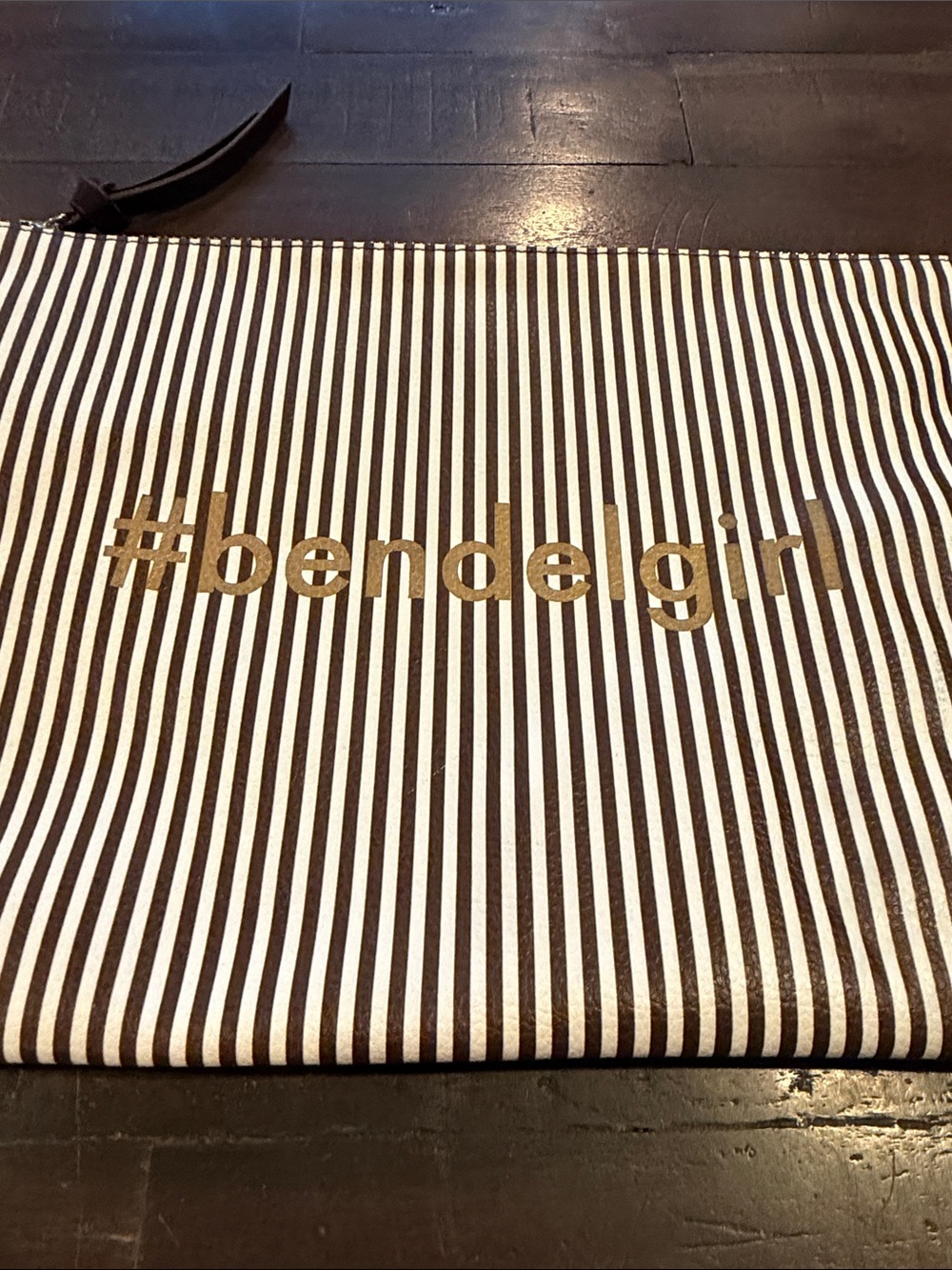 henri bendel Brown and White Striped "#bendelgirl" Cosmetic Pouch - Picture 2 of 8